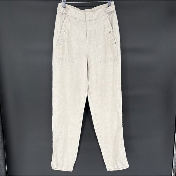 Athleta Pants - Athleta Women's 100% Linen Tapered Pants Size 2/T Beige Coastal Bohemian Beach
